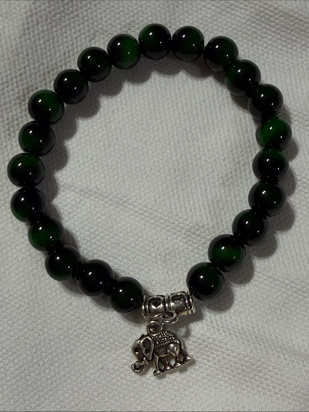 Green Beaded Elephant Charm Bracelet - Unbranded